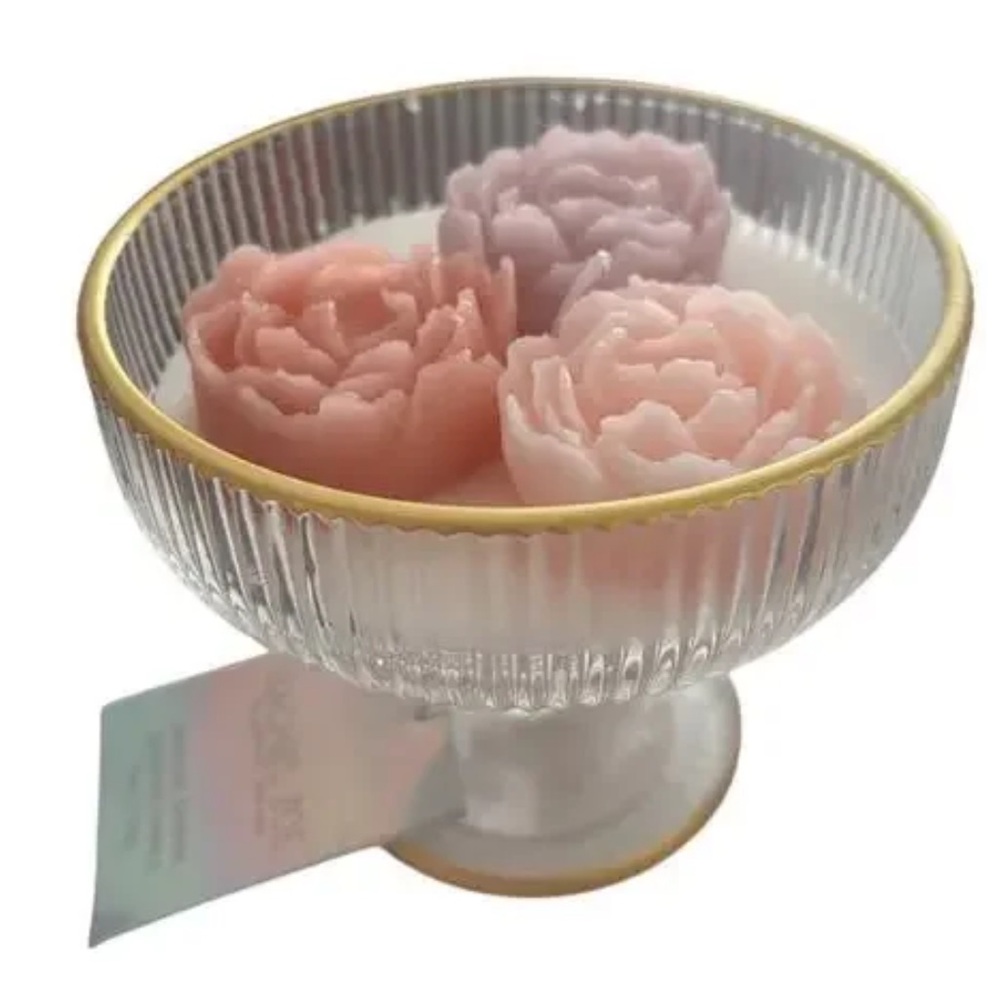 Rachel Zoe Elegant Glass Bowl with Floral Candles new